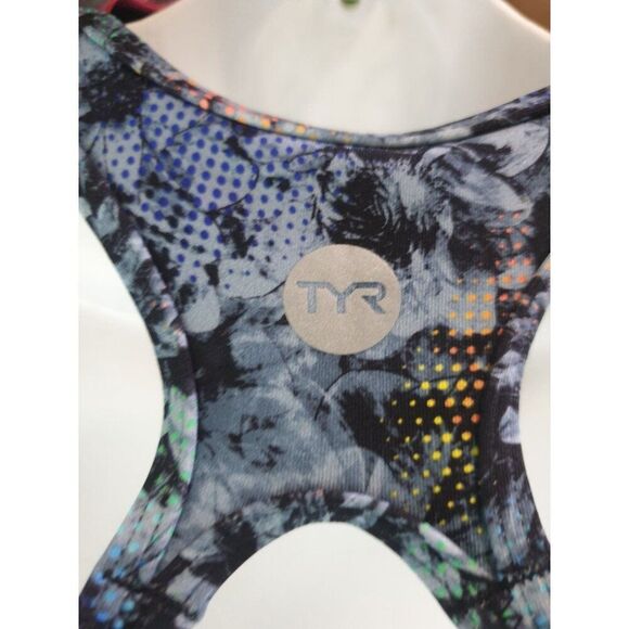 TYR Womens Competitor Sports Bra S Racerback Mesh Abstract Floral Print - Picture 3 of 4